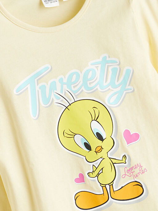 Bisiklet Yaka Tweety Bask?l? K?z ?ocuk Pijama Tak?m?