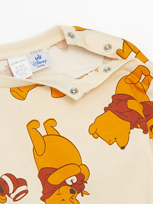 Bisiklet Yaka Uzun Kollu Winnie the Pooh Bask?l? Erkek Bebek Sweatshirt ve E?ofman Alt 2li Tak?m