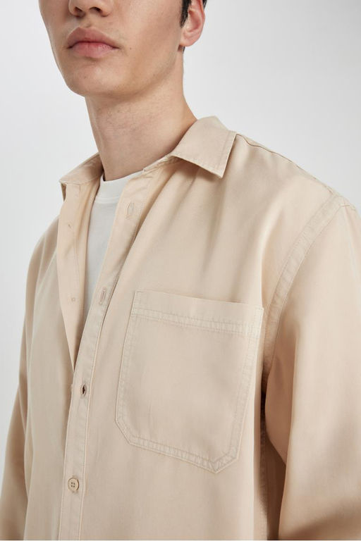 Рубашка из тенселя с длинным рукавом стандартного кроя - Defacto фото 4