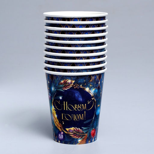 Цена за 10 шт. Стакан бумажный С Новым годом праздничный венок - Страна карнавалия фото 2