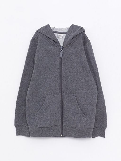 Kap??onlu Basic Uzun Kollu K?z ?ocuk Fermuarl? Sweatshirt