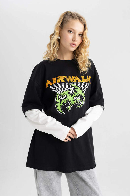 Футболка оверсайз с круглым вырезом и длинными рукавами Cool Airwalk - Defacto фото 6