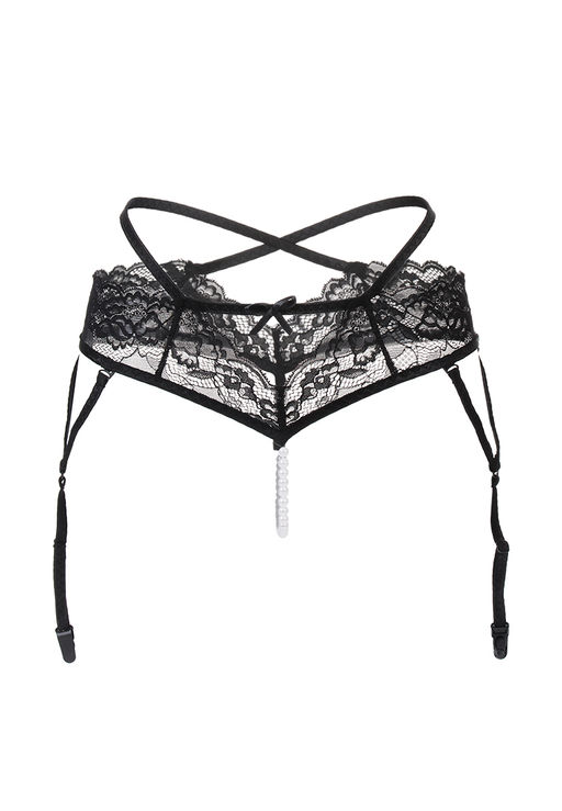 Эротические трусики-пояс с жемчужной нитью Erolanta Wendy кружевные, черный (42-44)  фото 8