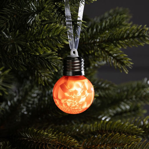 Ёлочный шар Зимний узор красный, d=5 см, 1 LED, от батареек AG13x3, свечение тёплое белое