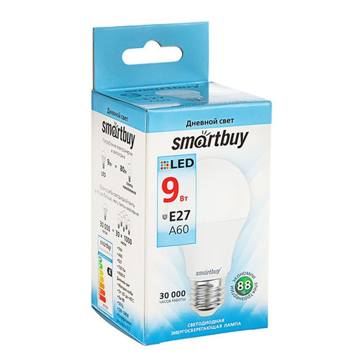 Цена за 2 шт. Лампа cветодиодная Smartbuy, E27, A60, 9 Вт, 4000 К, дневной белый свет