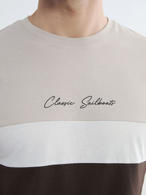 Bisiklet Yaka Renk Bloklu Penye Erkek Ti??rt