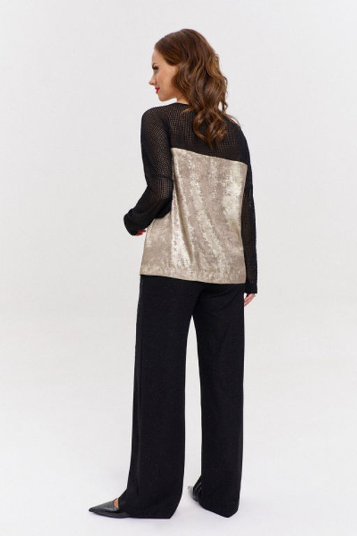 Бежевый джемпер из трикотажа с кружевной сеткой и принтом AVE RARA 2208 античное_золото  фото 3