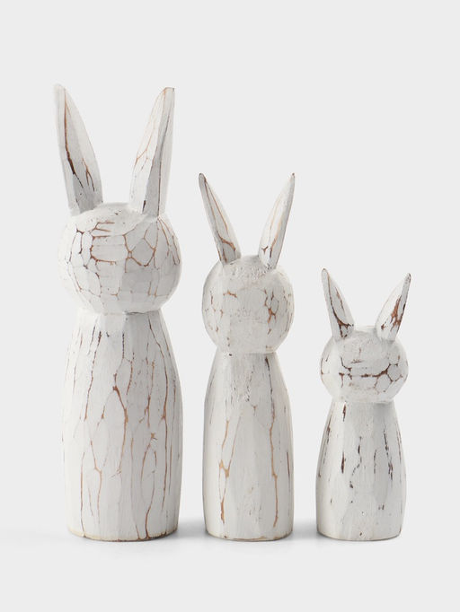 Набор сувенирный Зайцы с сердечком, h=25 см, h=20 см, h=15 см, дерево, белый