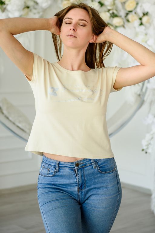 Футболка женская из вискозы Лирика экрю You are safe - Амадэль фото 2