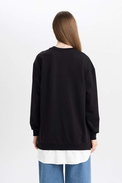 Толстовка-туника стандартного кроя с круглым вырезом - Defacto фото 6