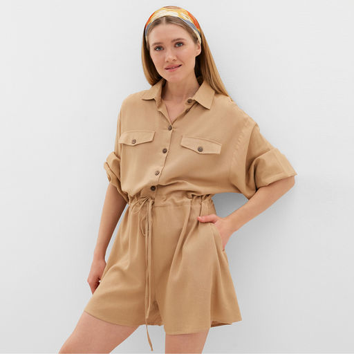 Комбинезон женский MINAKU: Casual Collection, бежевый, размер 48