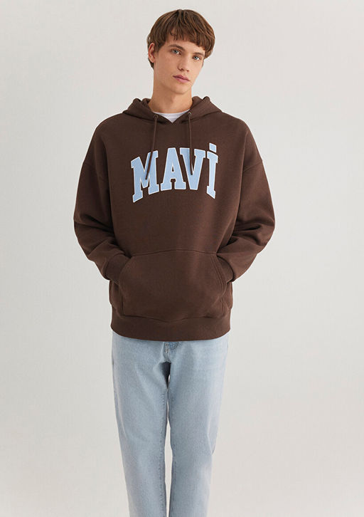 Mavi Logo Bask?l? Kapusonlu Kahverengi Sweatshirt  фото 2