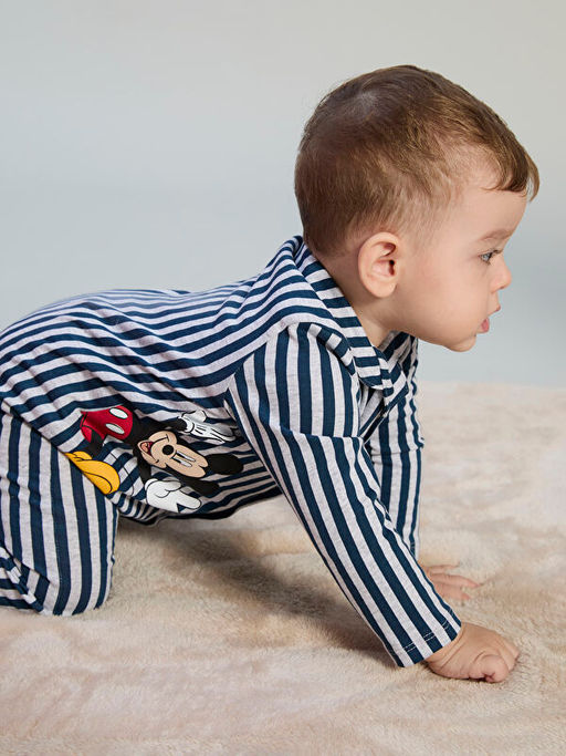 Mickey Mouse Bask?l? Erkek Bebek Tulum
