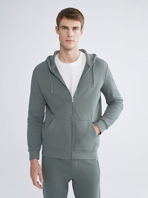 Kap??onlu Uzun Kollu Erkek Fermuarl? Sweatshirt