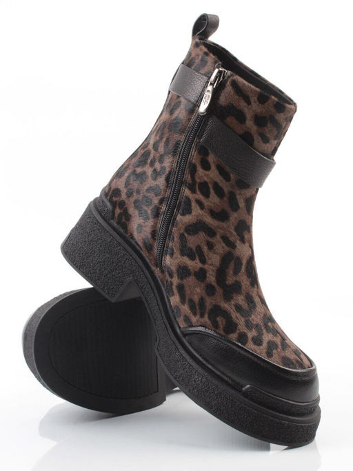 04-HSM705 BLACK/LEOPARD Ботинки зимние женские (натуральная кожа, натуральный мех)