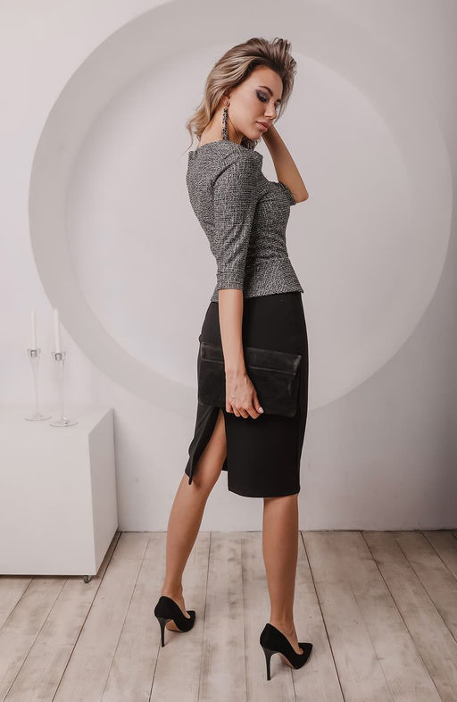 Платье с баской черный/меланжевый - Donna saggia фото 2