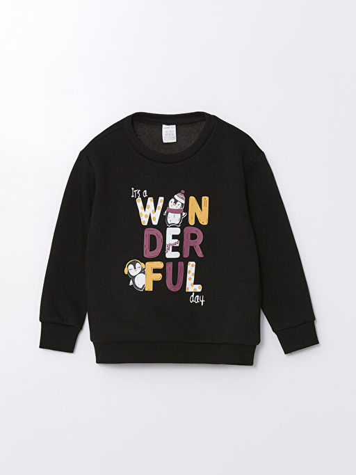Bisiklet Yaka Uzun Kollu Bask?l? K?z Bebek Sweatshirt