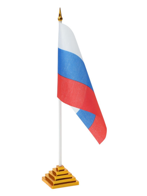 Цена за 12 шт. Флаг России с гербом, 14×10.5 см, флагшток 24×5.5 см, набор 12 штук, полиэстер