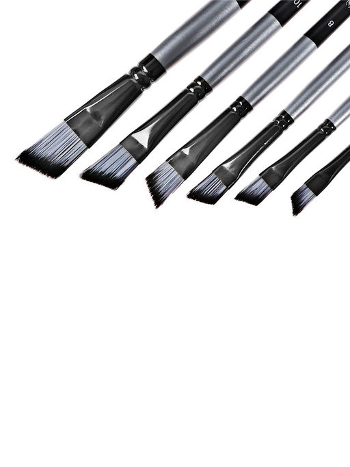 Набор кистей для рисования, синтетика, 6 штук: № 2, 4, 6, 8, 10, 12, плоские, скошенные, чёрно - серые, международный размер