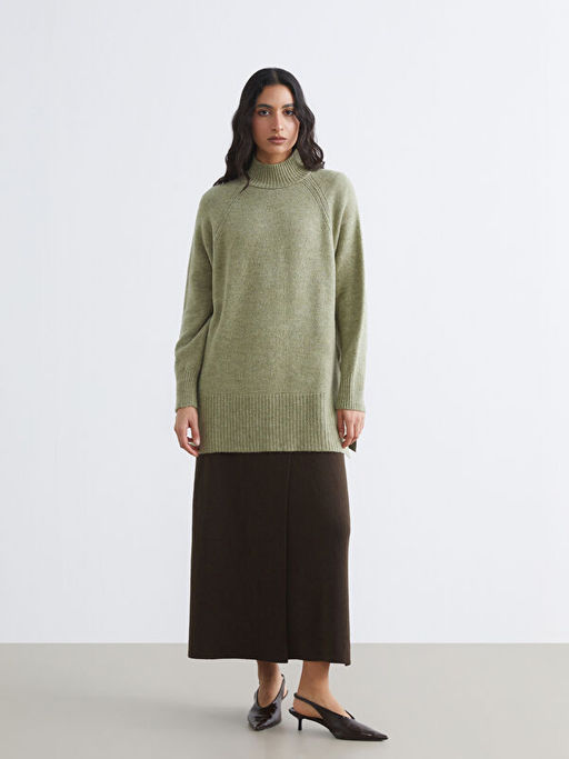 Bal?k?? Yaka Oversize Kad?n Triko Tunik