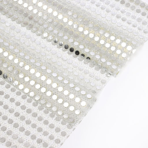 Цена за 43 шт. Ткань для рукоделия и шитья, трикотаж с нанесением фольгированного рисунка пайетками, ширина 120 см, цвет серебро