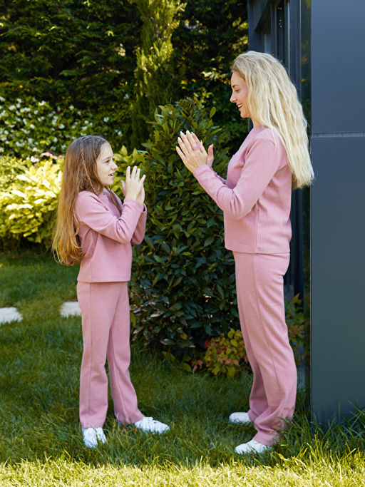 Bisiklet Yaka Uzun Kollu K?z ?ocuk Pijama Tak?m?