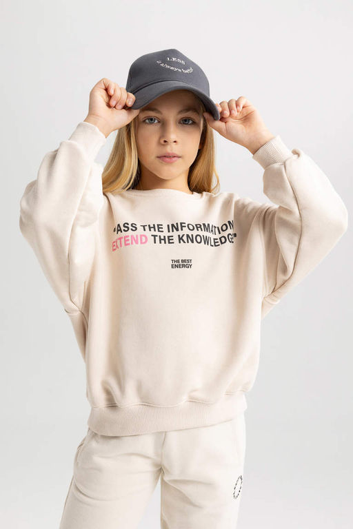 Толстовка оверсайз с принтом для девочек - Defacto фото 3