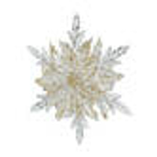 Снежинка 3D двусторонняя бело-золотая 10х3х12 см