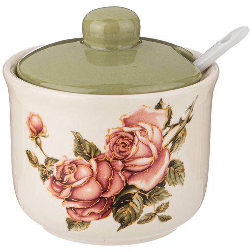 САХАРНИЦА С ЛОЖКОЙ КОРЕЙСКАЯ РОЗА 10*10 СМ. ВЫСОТА=9,5 СМ. / 300 МЛ.