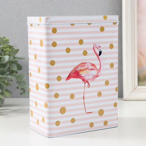 Набор шкатулок для хранения мелочей, украшений «Прямоугольная. Фламинго и золотой горох», 2 шт., металл