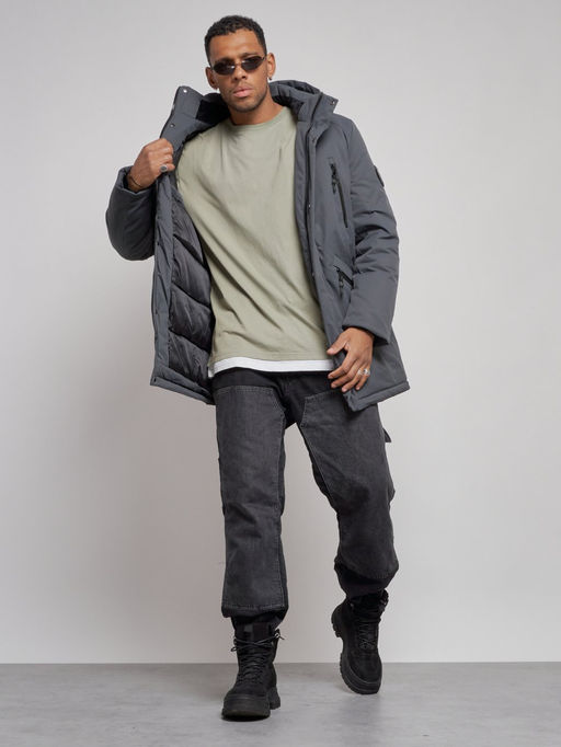Парка мужская зимняя удлиненная молодежная темно-серого цвета 8305TC - Wonderrman фото 14