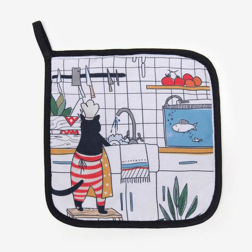 Прихватка Доляна Кот на кухне 17х17см габардин, 35% хлопок, 65% п/э, ватин 250г/м2  фото 2