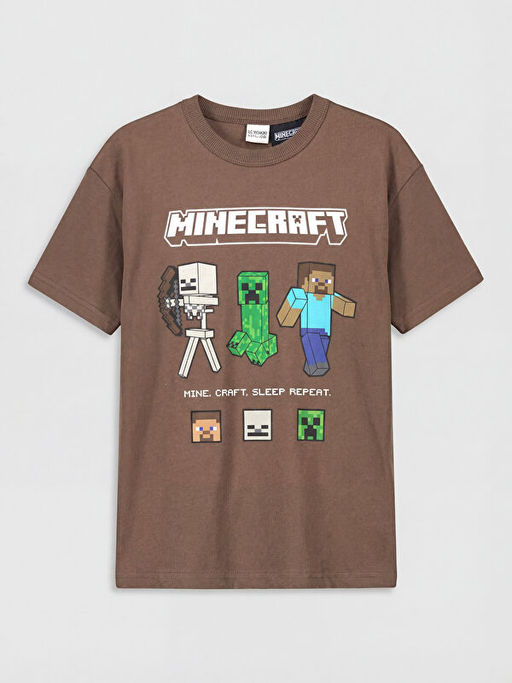 Bisiklet Yaka Minecraft Bask?l? Erkek ?ocuk Ti??rt