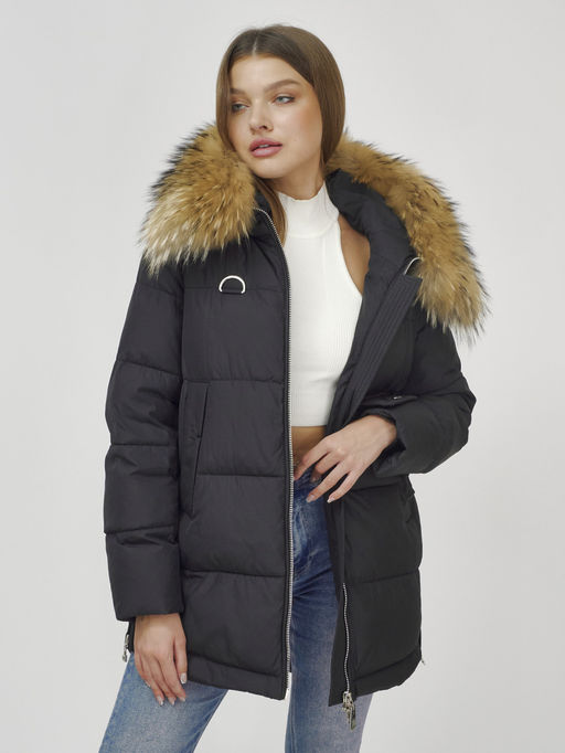 Куртка Бренд Visdeer ПРЕМИУМ КЛАССА зимняя с мехом ЕНОТА, черного цвета