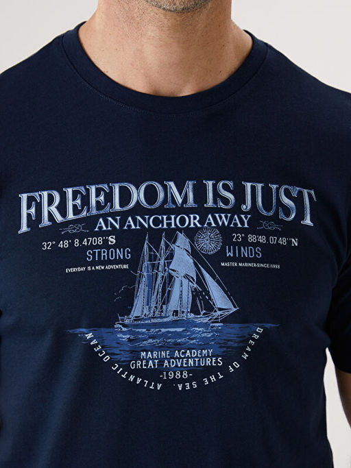 Bisiklet Yaka Bask?l? Penye Erkek Ti??rt