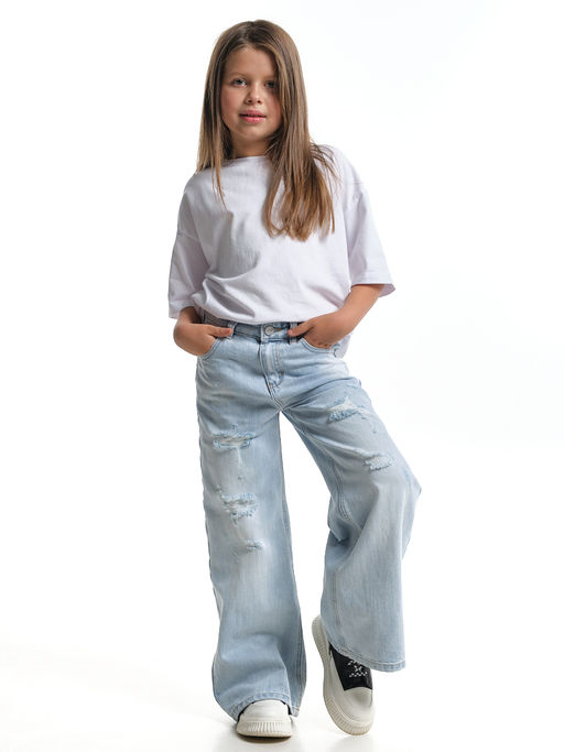 Джинсы клеш рваные для весны и лета 33-1053 св.голубой - Mini maxi фото 10