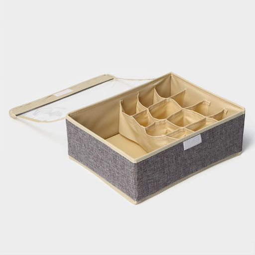 Органайзер для хранения белья Доляна Тео, 13 ячеек, с прозрачной крышкой, 322312 см, серый  фото 6