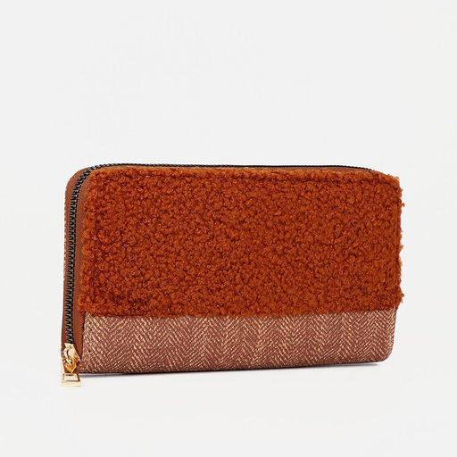 Кошелёк на молнии, с декоративной вставкой, рыжий