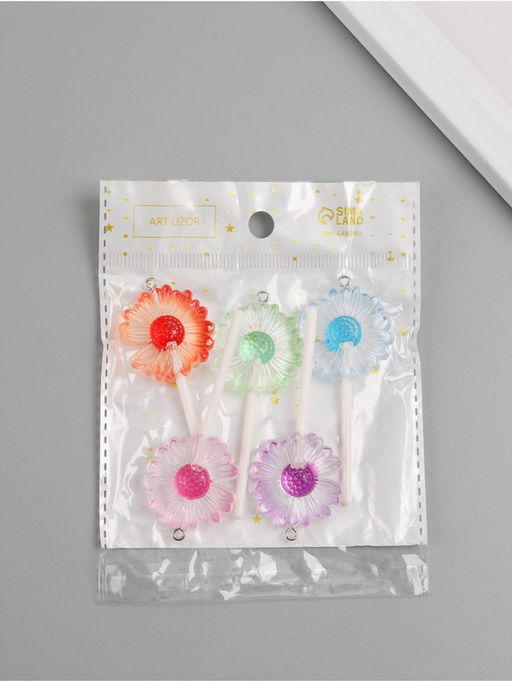 Цена за 5 шт. Подвеска для творчества акрил «Ромашка на палочке», 6×2.8×1 см, МИКС