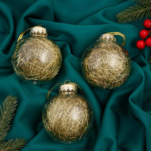 Ёлочные игрушки Праздничное настроение, шары новогодние, d=8 см, 3 шт., золотистый - Зимнее волшебство фото 2