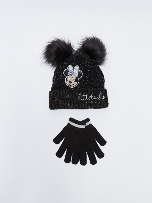 Minnie Mouse Lisansl? ?ift Ponponlu K?z ?ocuk Bere ve Eldiven