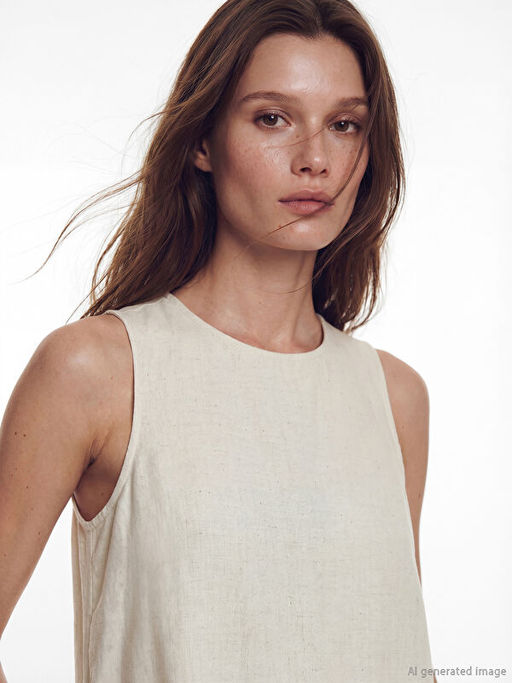 Bisiklet Yaka Keten Kar???ml? Elbise - Waikiki фото 2