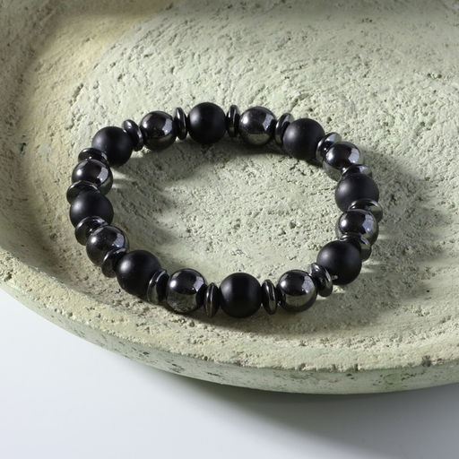 Браслет из бусин «Шунгит и Гематит», чёрный