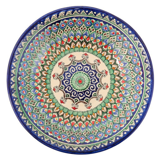 Ляган узбекский Риштанская Керамика «Узоры», d=33 см, глубокий, синий