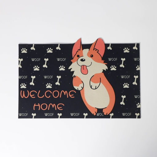Коврик придверный Доляна «Корги», влаговпитывающий, без окантовки, 39×59 см, чёрный
