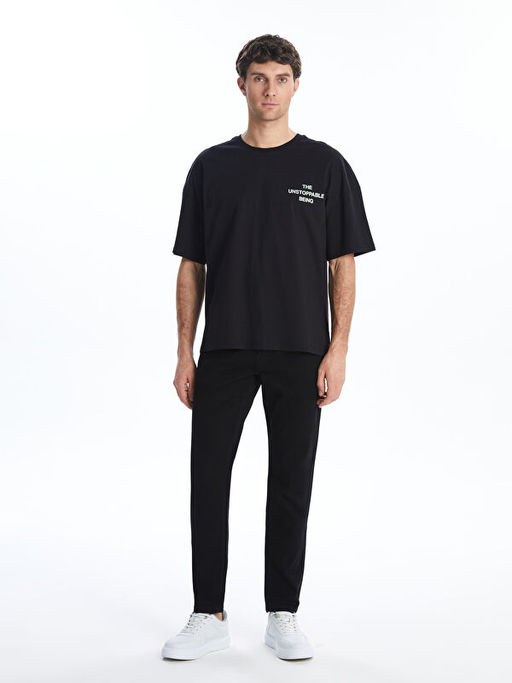 Bisiklet Yaka Bask?l? Penye Erkek Ti??rt