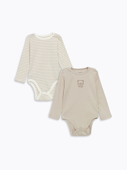 Bask?l? Erkek Bebek ??t??tl? Bodysuit 2li