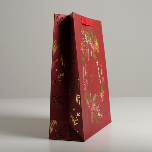 Цена за 6 шт. Пакет подарочный новогодний ламинированный Новогодний веночек, M 26 х 30 х 9 см - Дарите счастье фото 6