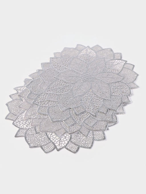 Цена за 12 шт. Салфетка сервировочная на стол Цветок, d=43 см, цвет серебряный - Simaland фото 14