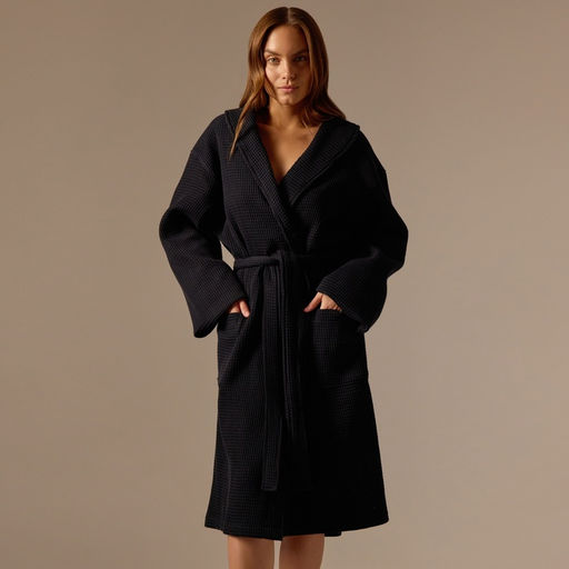 Халат вафельный женский SL HOME: Basic «Дарк Маре», размер XL, хлопок 100%, чёрный